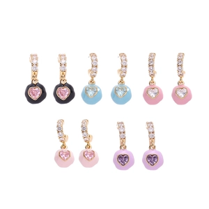 Handcrafted enamel heart earrings with colorful zircon inlay in five vibrant colors