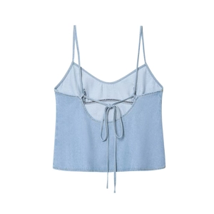 Hellblaues Denim-Camisole-Top mit rückenfreiem U-Ausschnitt und Schnürdesign