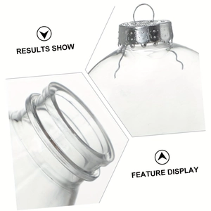 Boule de Noël transparente en PET avec bouchon en métal argenté et boucle de suspension