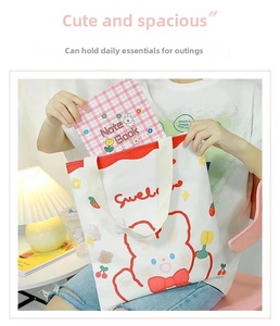 Detailed view of white canvas tote bag interior showing large capacity for books