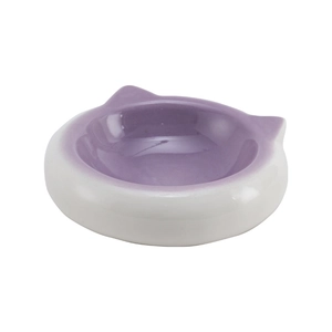 Minimalist cat ear ceramic pet bowl in white and lavender purple with smooth glazed finish
