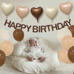 Caramel and cream balloon set with Happy Birthday banner for baby first birthday party deco