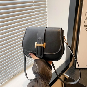 Women Shoulder Crossbody Bag PU Leather Golden Metal Buckle Small Square Saddle Bag Solid Color Casual Daily For Lady