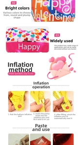 Guide for inflating 18-inch heart foil balloons with Happy Valentine's Day text