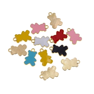 Colorful bear enamel alloy charms with gold-plated edges for DIY jewelry making