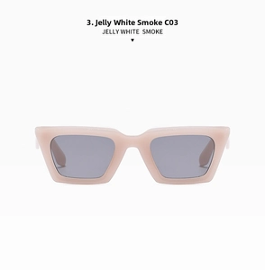 Close-up of jelly white smoke frame sunglasses with dark grey lenses model C03