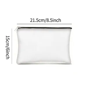 Detailed size chart showing 21.5cm width and 15cm height for white cosmetic bag