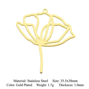 Detail of gold-plated stainless steel lotus flower pendant with 35.5x38mm dimensions