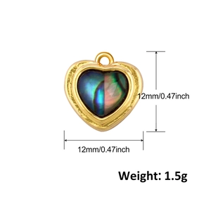 Golden heart pendant featuring iridescent abalone shell inlay, 12mm size and 1.5g weight
