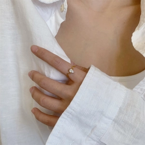 Elegant teardrop diamond ring with wavy 18K gold plated band for women jewelry