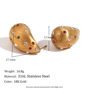 Boucles d'oreilles goutte en acier plaqué or 18K brossé avec cristaux ronds colorés