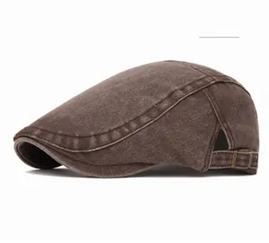 Side view of coffee brown ivy cap with washed texture and metal adjustment buckle detail