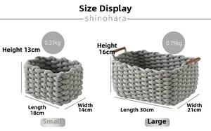 Guida alle taglie per cesti intrecciati grigi in dimensioni piccole e grandi con misure