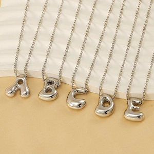 Silver balloon initial pendant necklace set with delicate chain for women fashion