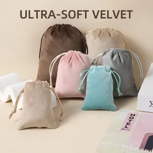 Soft velvet drawstring bags in five colors and three sizes for jewelry storage