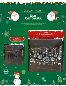 Before and after comparison of white snowflake Christmas window stickers on glass