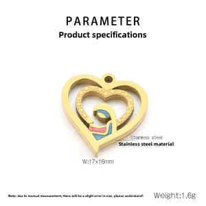 Detail view of 17x16mm double heart pendant featuring a mother and baby silhouette design