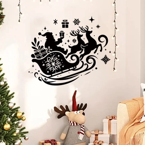 Christmas Santa Reindeer Sleigh Wall Sticker PVC Removable Waterproof Silhouette Holiday Party Home Window Decor