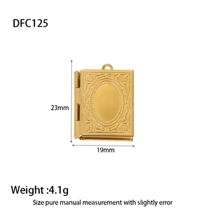Detailed view of a gold book-shaped locket pendant with size 23mm x 19mm and weight 4.1g