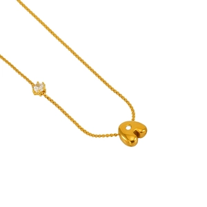 Minimalist gold stainless steel bubble letter necklace with sparkling zircon stone