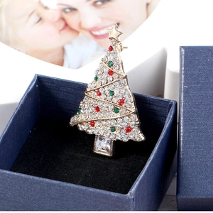 Christmas Tree Brooch Pin For Women Vintage Gold Alloy With Colorful Rhinestone Sparkling Crystal Holiday Party Accessory