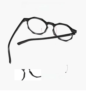Detailed view of adjustable nose pads on black polygonal retro blue light blocking frames