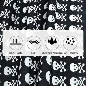 Cotton skull print headwrap, black breathable bandana featuring soft moisture-wicking fabric