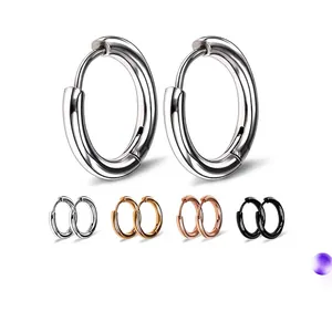 Minimalist Hoop Earrings Stainless Steel Round Circle Polished Punk Jewelry For Men Women Simple Smooth