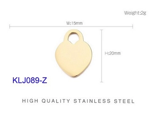Detailed view of 15mm gold-plated heart charm with size and weight specifications