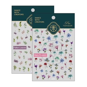 Thin 5D nail art stickers set featuring leaf and flower designs with adhesive backing