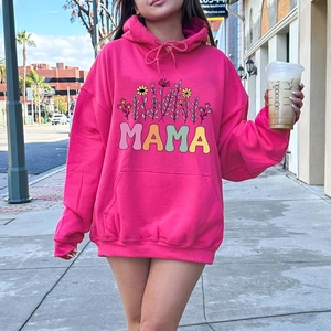 Mama Est 2025 Floral Coquette Hoodie Women Fleece Lined Pullover Sweatshirt Mother Day Gift Casual Long Sleeve Polyester