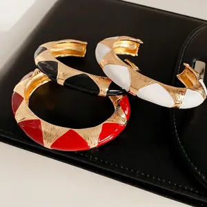 French Vintage Enamel Alloy Wide Open Bangle Bracelet Retro Geometric Niche Elegant Wrist Jewelry For Women