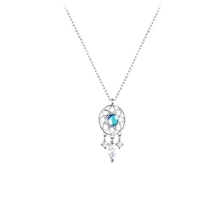 925 Sterling Silver Dreamcatcher Necklace For Women Blue Moonstone Look Pendant Zirconia Inlaid Clavicle Chain Fashion Jewelry