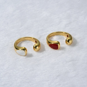 French style open gold rings with vibrant red and white teardrop accents for women