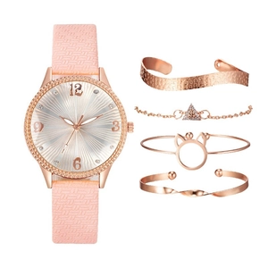 Orologio Al Quarzo Da Donna E Bracciali Quadrante Solare Strass Cinturino Ecopelle Elegante Analogico Da Polso