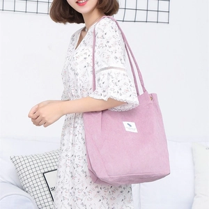 Women Corduroy Tote Bag Large Capacity Shoulder Handbag Japanese Style Casual Simple Vintage Floral Leopard Print