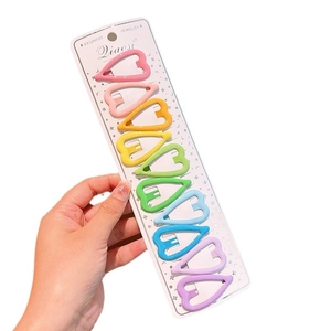 Set of 10 colorful heart-shaped hair clips in pastel macaron colors for girls