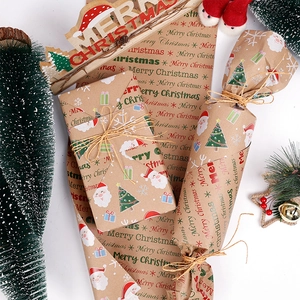 10m Christmas kraft wrapping paper roll with vintage Santa and tree prints on gift boxes