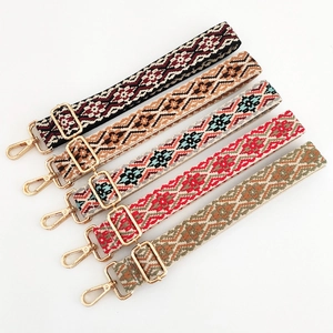 Adjustable 3.8cm jacquard woven bag straps with geometric patterns and gold buckles