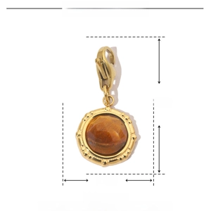 Detail showing 24mm x 12mm gold stainless steel and brown stone pendant with lobster clasp