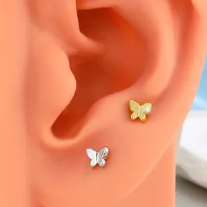 Polished titanium butterfly stud earrings for cartilage piercings in gold and silver