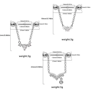 Detaillierte Größentabelle für Brustwarzenpiercings aus Edelstahl mit Herz und Stern