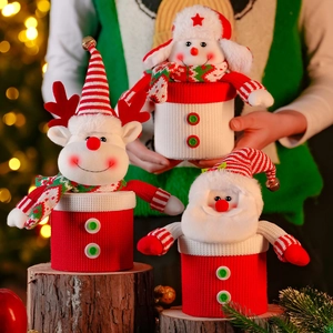 Christmas Candy Jars Knitted Fabric Santa Snowman Reindeer Gift Box Holiday Tabletop Decor Storage Container Cartoon