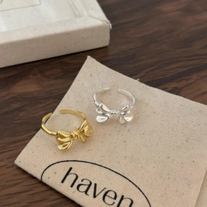 Minimalist S925 sterling silver bow knot open rings in gold and silver finishes