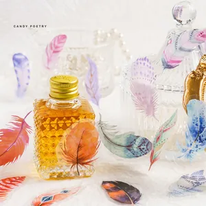 Multi-colored PET feather stickers set for scrapbook decoration in watercolor style