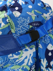 Kids quick-dry outdoor sun hat with ocean print, breathable mesh, and adjustable strap