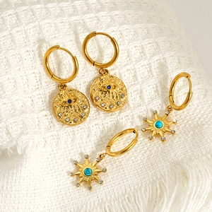 Ensemble de boucles d'oreilles en acier doré avec œil maléfique et étoile turquoise