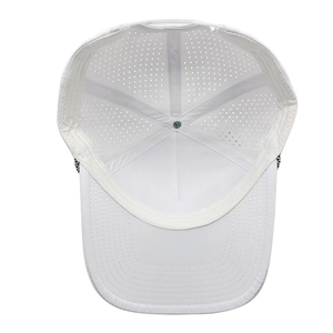 White quick-dry baseball cap with breathable laser-cut holes and interior view