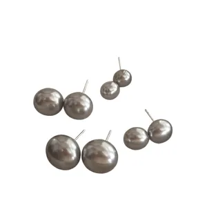 Orecchini a perno con perle grigie vintage francesi e perni in argento, 4 misure