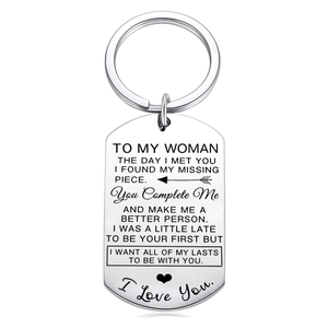 To My Woman engraved silver stainless steel military tag keychain for Valentines gift